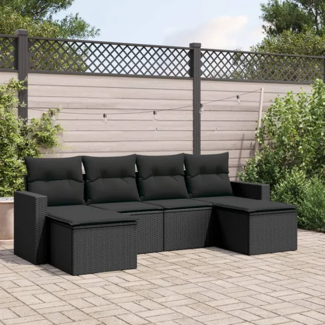 vidaXL 6-delige Loungeset met kussens poly rattan zwart, foto 2
