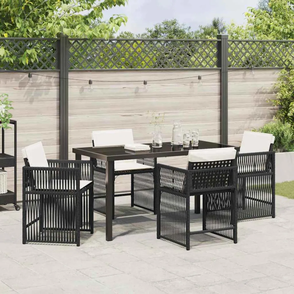 vidaXL Tuin eettafelset 5 st Zwart poly rattan, foto 4