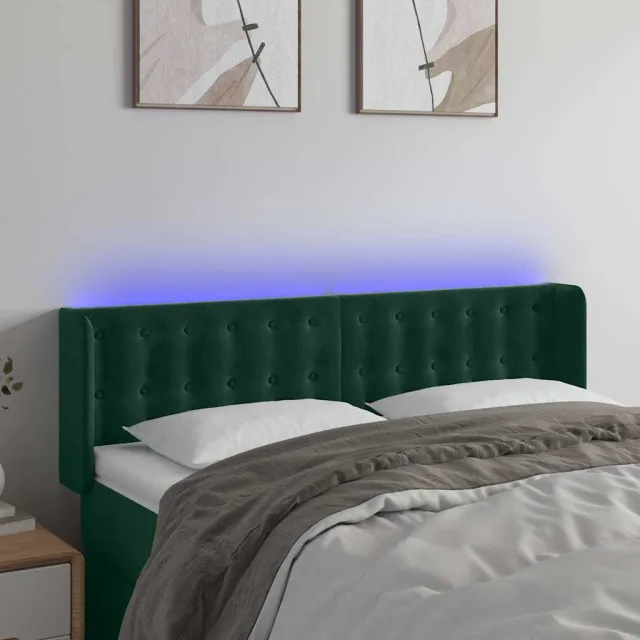 vidaXL Hoofdbord LED 147x16x78/88 cm fluweel donkergroen groen