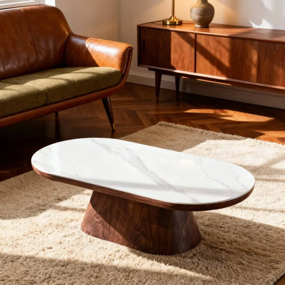Giga Meubel Salontafel Alba - Ovaal Walnoot Hout/Keramisch - 120x60x38cm, foto 3