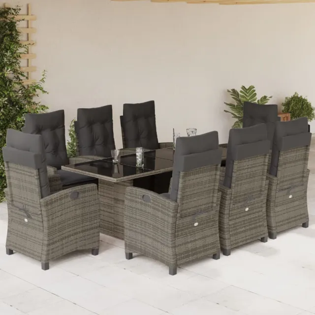 vidaXL 9-delige Tuinset met kussens poly rattan grijs, foto 2