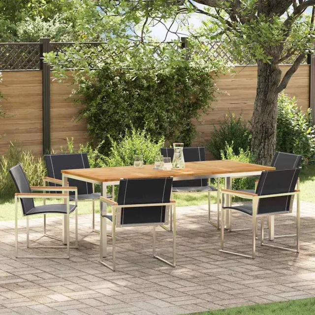 vidaXL Tuin eettafelset 7 st Massief acaciahout en roestvrij staal, foto 2