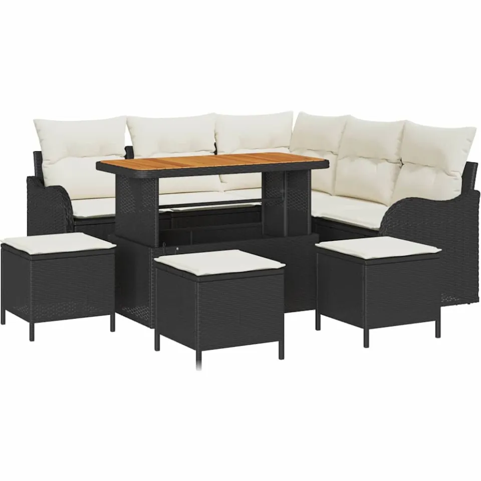 vidaXL Tuinbankenset 9 st Zwart poly rattan, foto 4