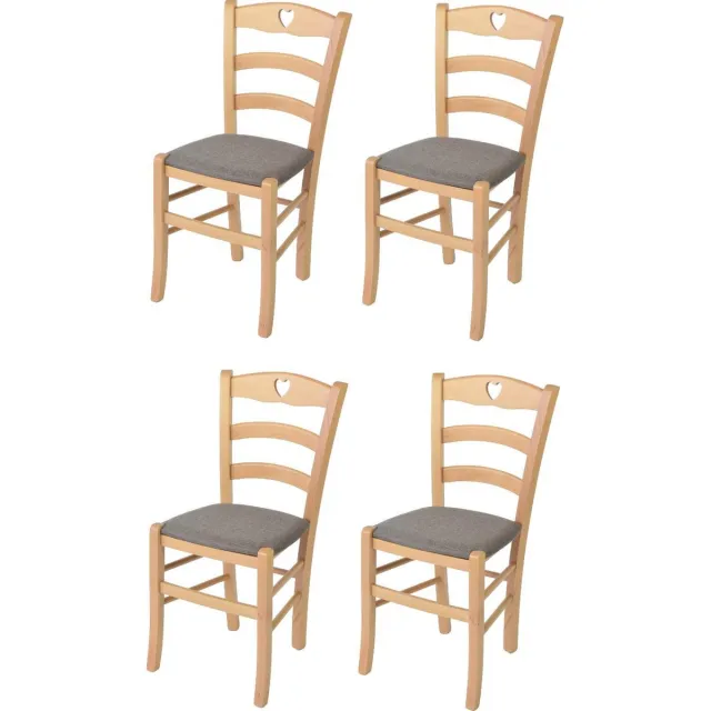 t m c s Tommychairs Cuore - Eetkamerstoelen - Set van 4 - Naturel - Stof & Hout