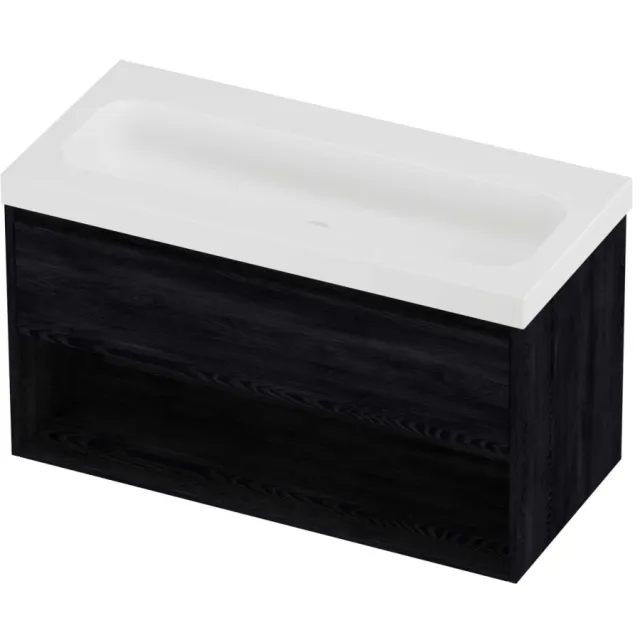 Proline Haga Badmeubelset Polystone Mezza Schap 100x46x58 cm Mat White Black Oak Eiken