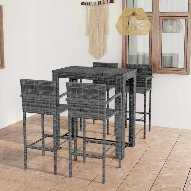 vidaXL 5-delige Tuinbarset met armleuningen poly rattan grijs, foto 2