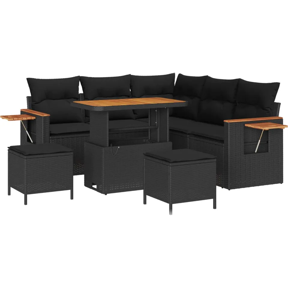 vidaXL Tuinbankenset 8 st Zwart poly rattan