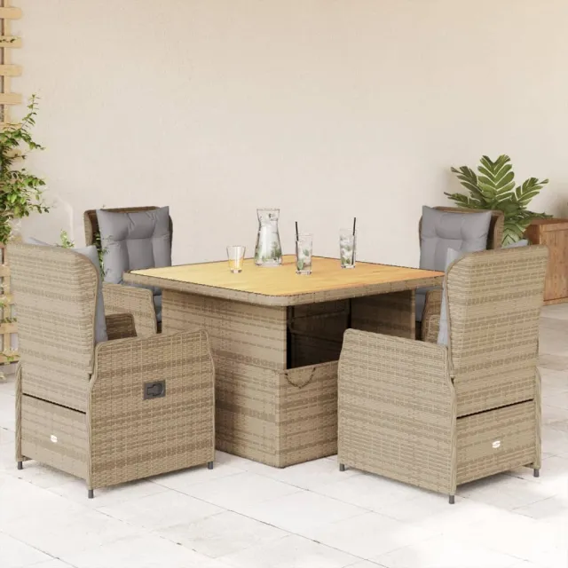 vidaXL 5-delige Tuinset met kussens poly rattan beige, foto 2