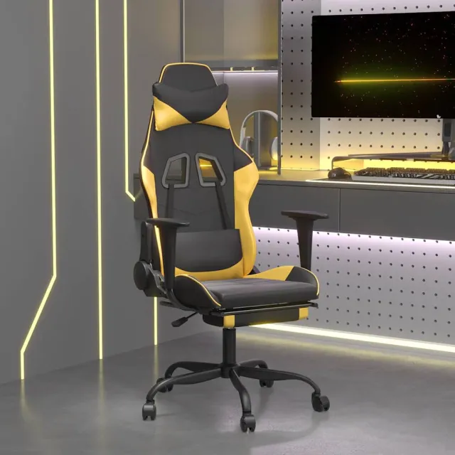 vidaXL Massage gamestoel met voetensteun kunstleer zwart/goudkleurig