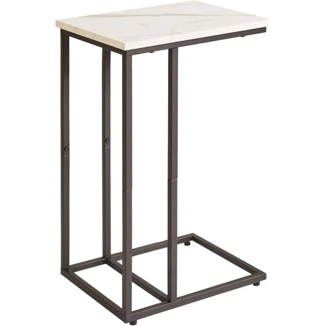 Vellaro Bijzettafel verstelbaar - Wit marmer en zwart - C-vormige bijzettafel met stalen frame - Voor woonkamer en slaapkamer Wit marmer en zwarte poten