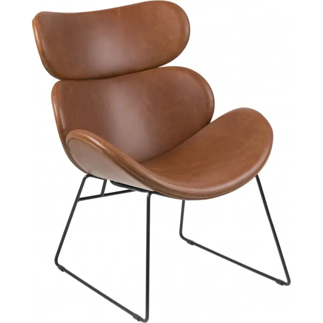 Actona Cazy fauteuil in cognac kunstleder en zwart metalen onderstel. Bruin