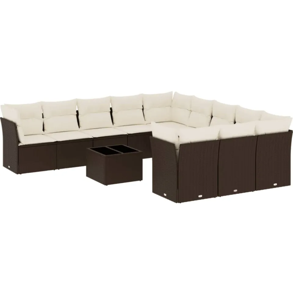vidaXL 12-delige Loungeset met kussens poly rattan bruin