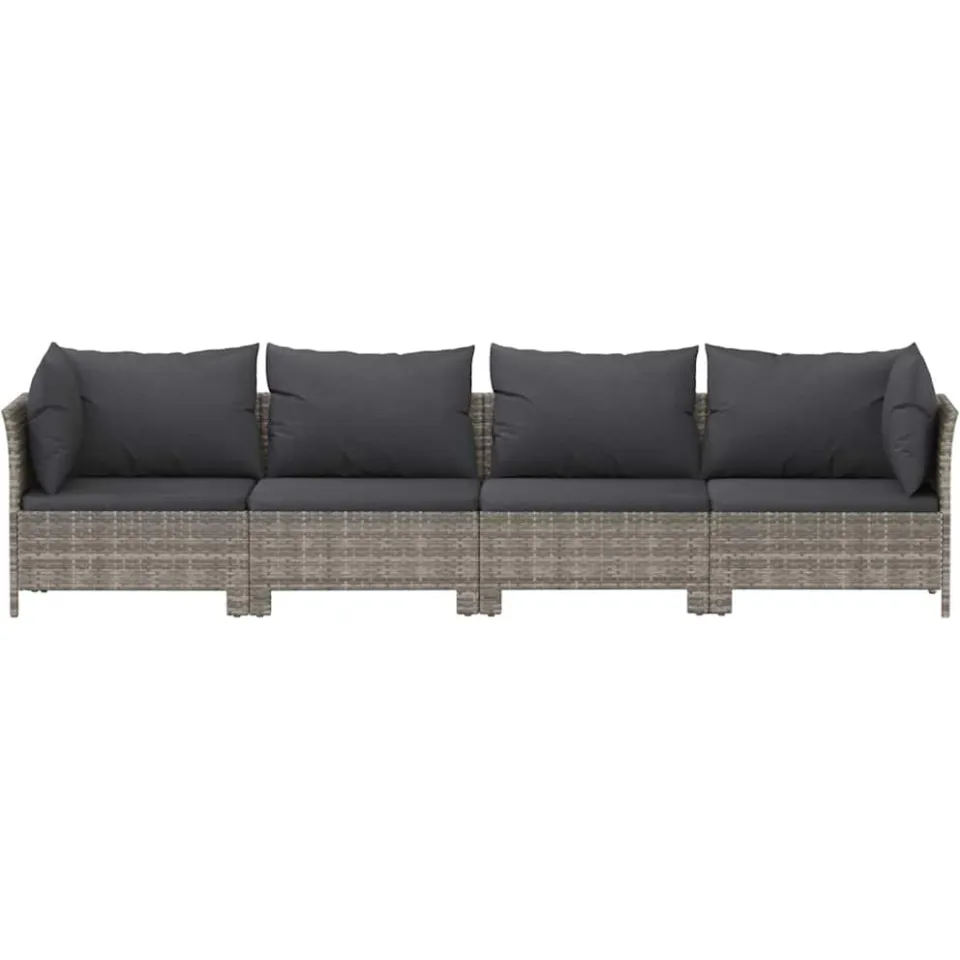 vidaXL 4-delige tuinloungeset met kussens grijs poly rattan, foto 4