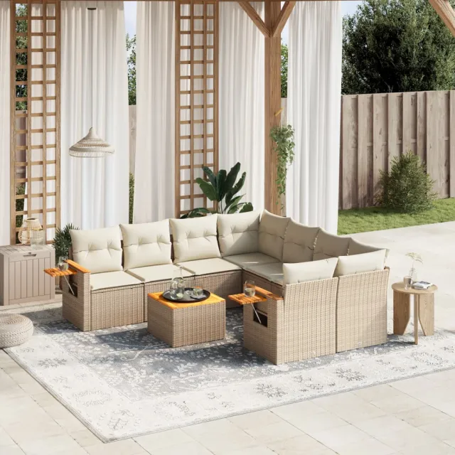 vidaXL 9-delige Loungeset met kussens poly rattan beige, foto 2