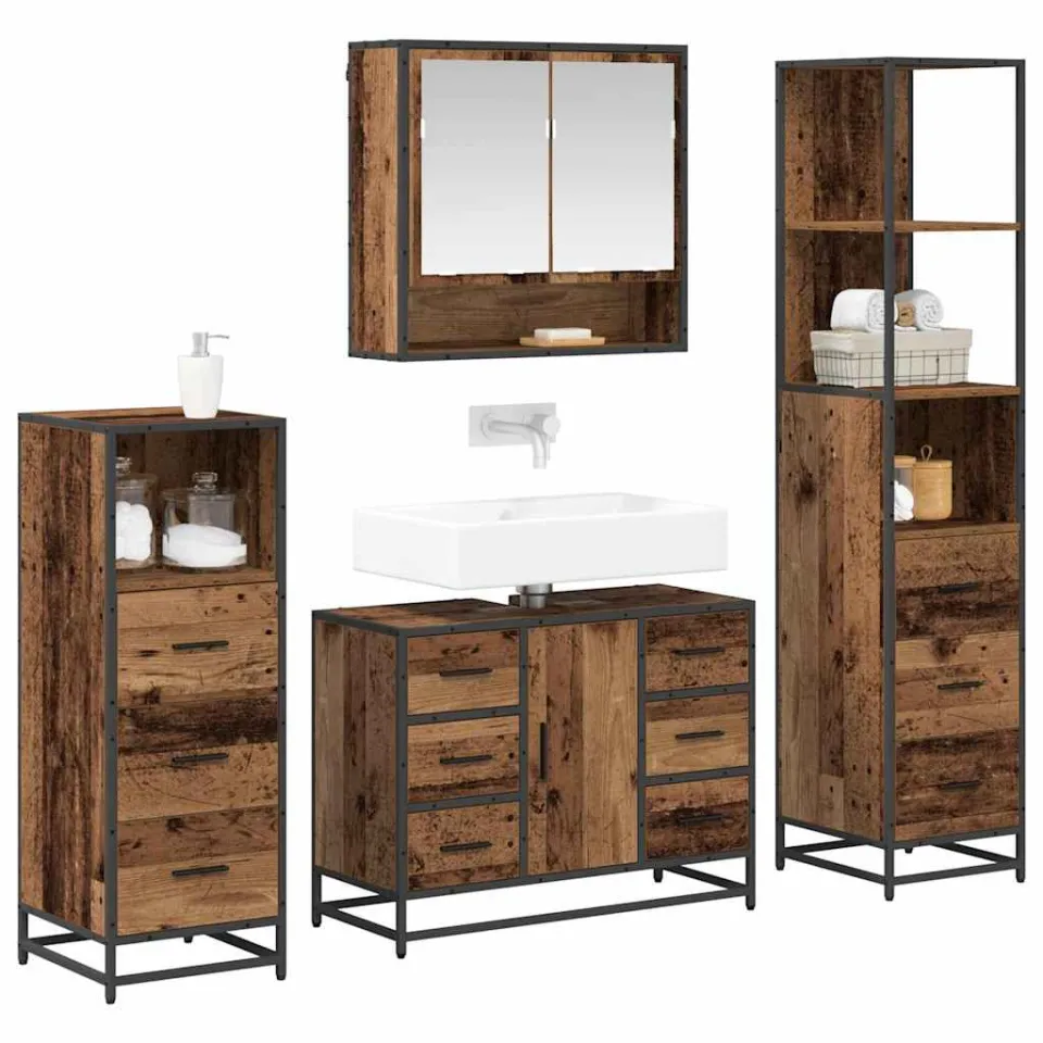 vidaXL Badkamermeubelset 4 st Oud Hout 80 x 33 x 60 cm Bewerkt hout Bruin