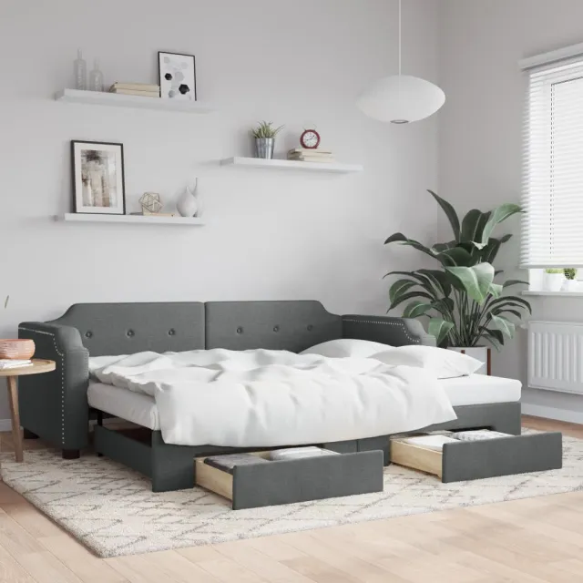 vidaXL Slaapbank onderschuifbed en lades 90x200 cm stof donkergrijs grijs