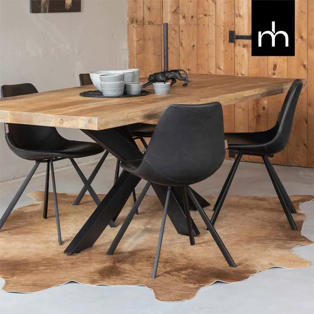 Mahom Mangohouten Eettafel Memphis Rechthoek 240x100 cm Mahom Industrieel - Dinertafel van Mangohout & Metaal - Industriële Eettafel Bruin