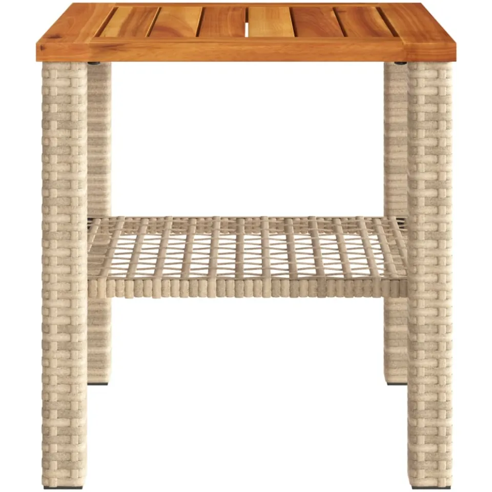 vidaXL Tuintafel 40x40x42 cm poly rattan en acaciahout beige, foto 4