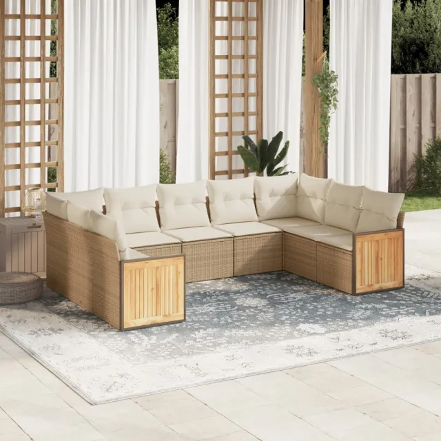 vidaXL 8-delige Loungeset met kussens poly rattan beige, foto 2