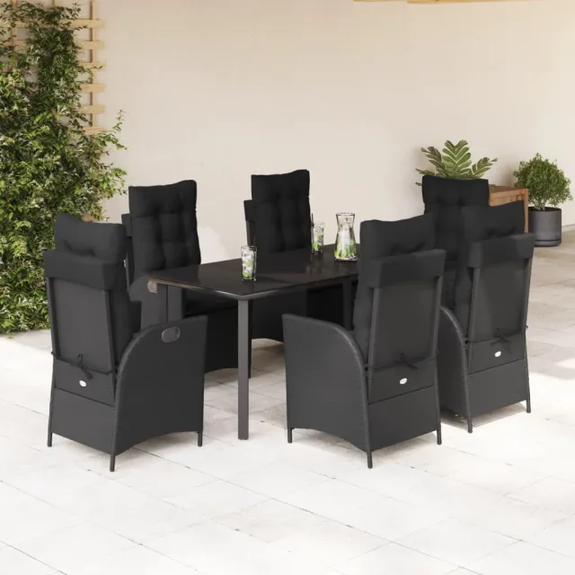 vidaXL 7-delige Tuinset met kussens poly rattan zwart, foto 2