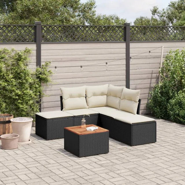 vidaXL 6-delige Loungeset met kussens poly rattan zwart, foto 2