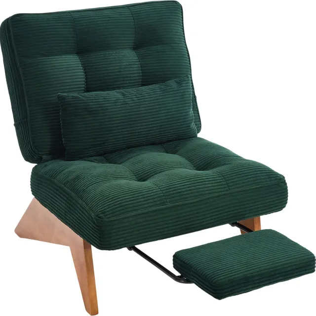 MUVANO Moderne Corduroy Loungestoel - Donkergroene Relaxstoel Met Voetensteun - 127x73x90cm - Verstelbare Rugleuning - Woonkamer Donkergroen