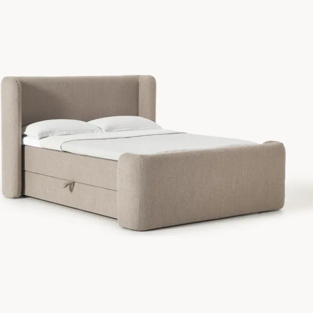 Westwing Collection Bouclé divan bed Perla met opbergruimte Taupe