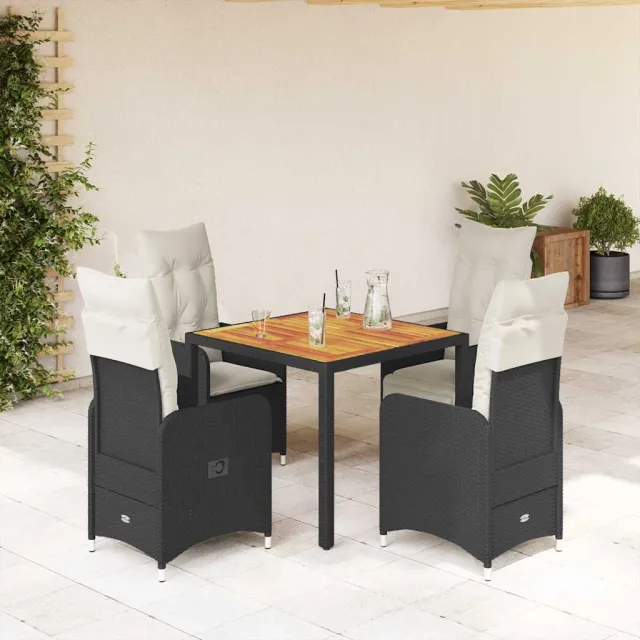 vidaXL 5-delige Bistroset met kussens poly rattan zwart, foto 2