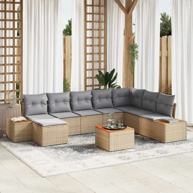 vidaXL Tuinbankenset 9 st Beige Poly riet, foto 2