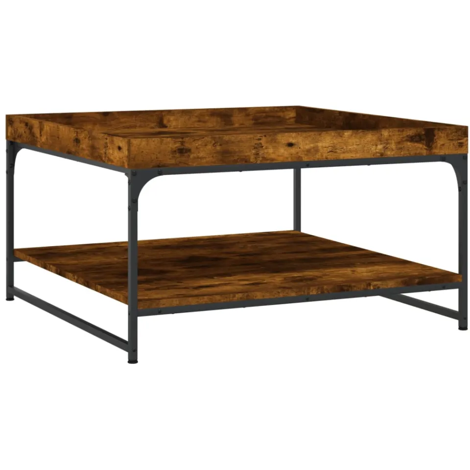 vidaXL Salontafel 80x80x45 cm bewerkt hout en ijzer gerookt eikenkleur, foto 3