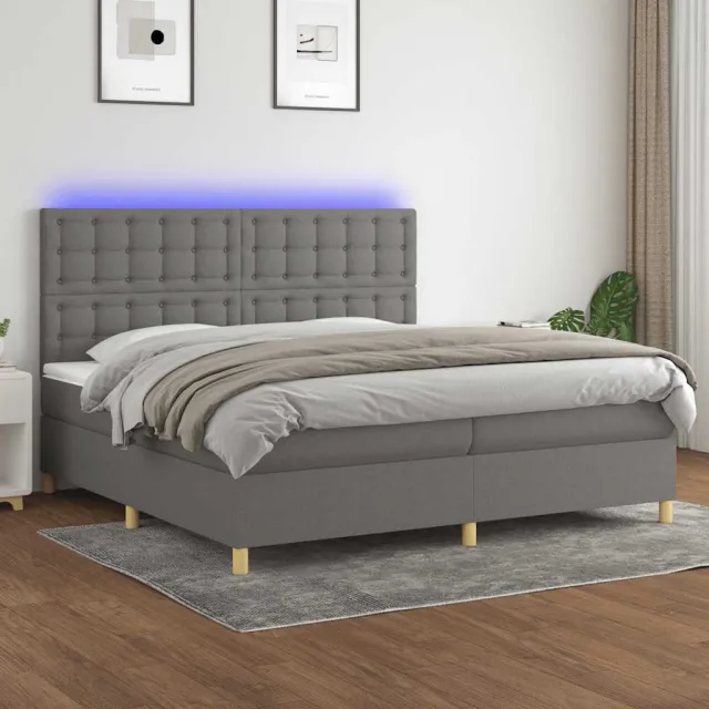 vidaXL Boxspring met matras en LED stof donkergrijs 200x200 cm grijs