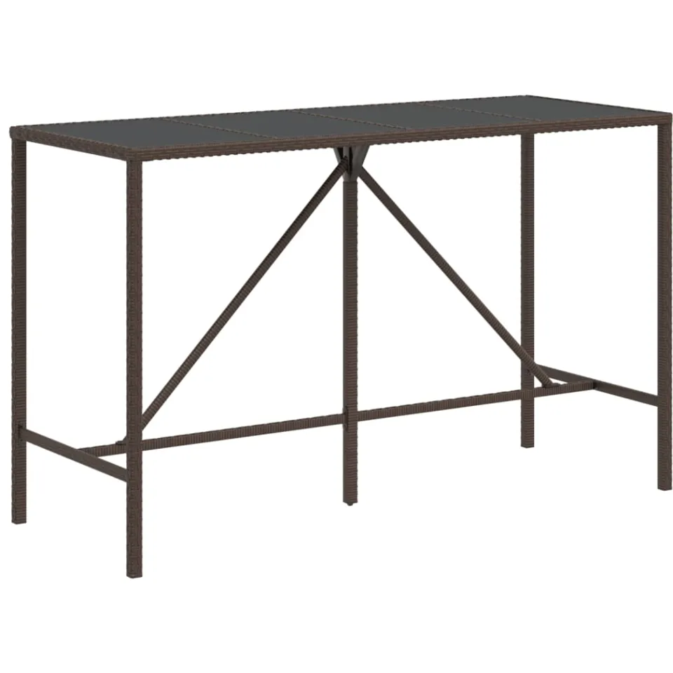 vidaXL Bartafel met glazen blad 180x70x110 cm poly rattan bruin, foto 3