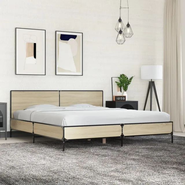 vidaXL Bedframe bewerkt hout metaal grijs sonoma eiken 200x200 cm