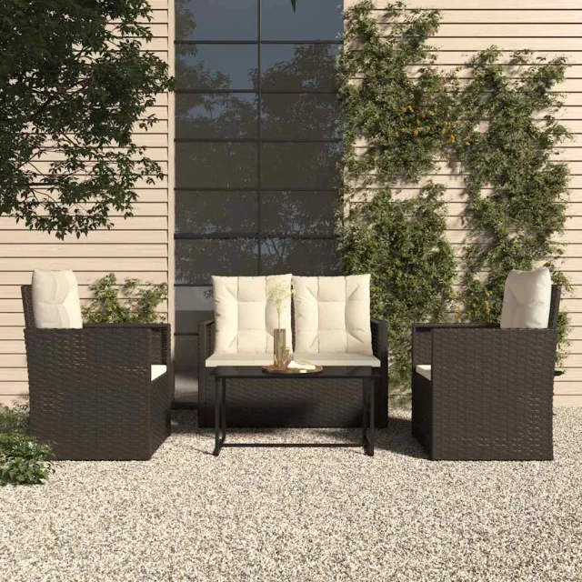 vidaXL 4-delige Loungeset met kussens poly rattan zwart, foto 2