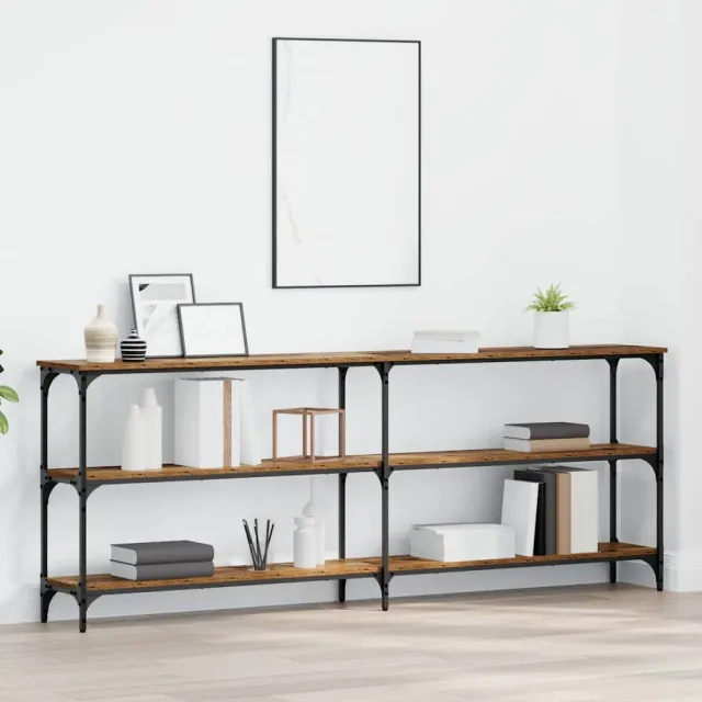 vidaXL Wandtafel Oud Hout 200 x 29 x 75 cm Geperst Hout en Metaal bruin, foto 2
