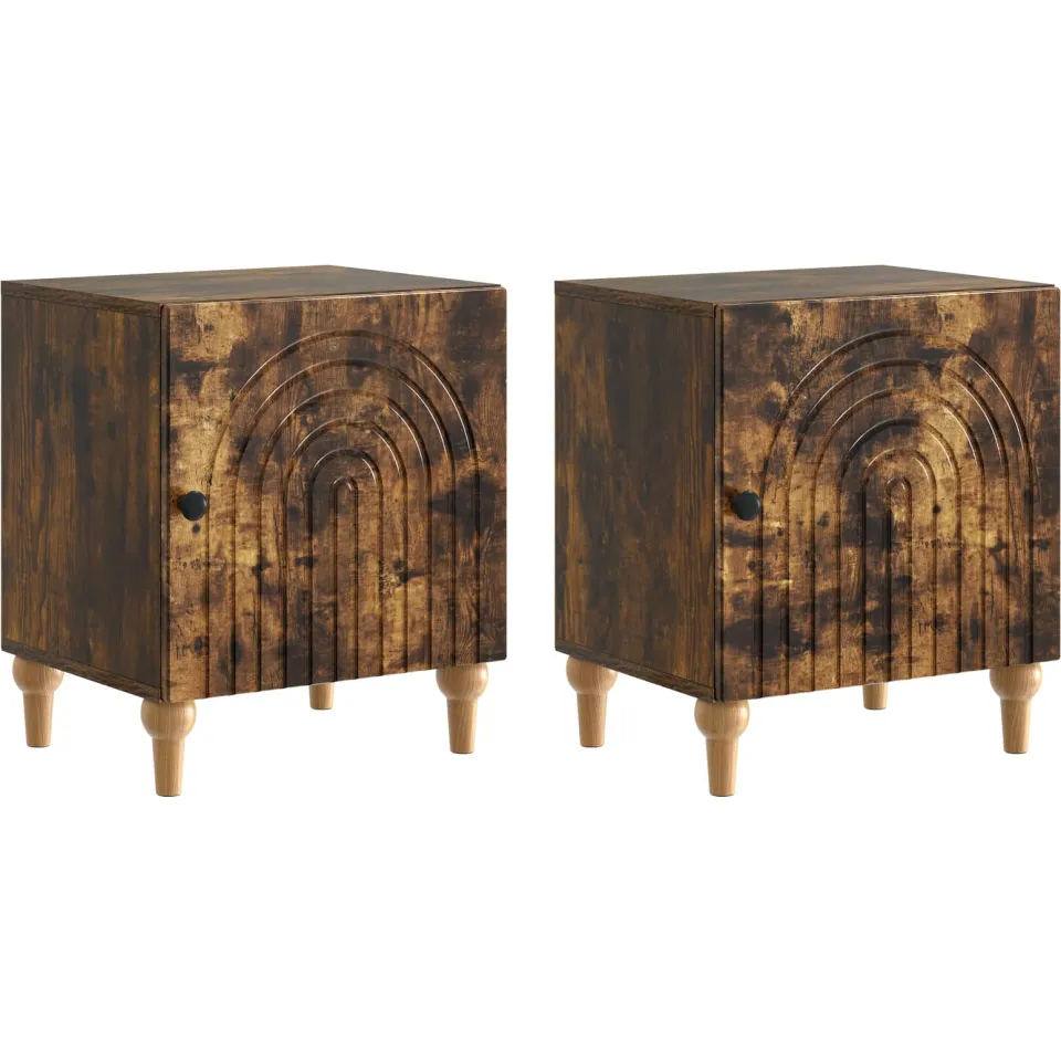 vidaXL Nachtkastje 2 st Gerookt eiken 43 x 34,5 x 50 cm Bewerkt hout, foto 3