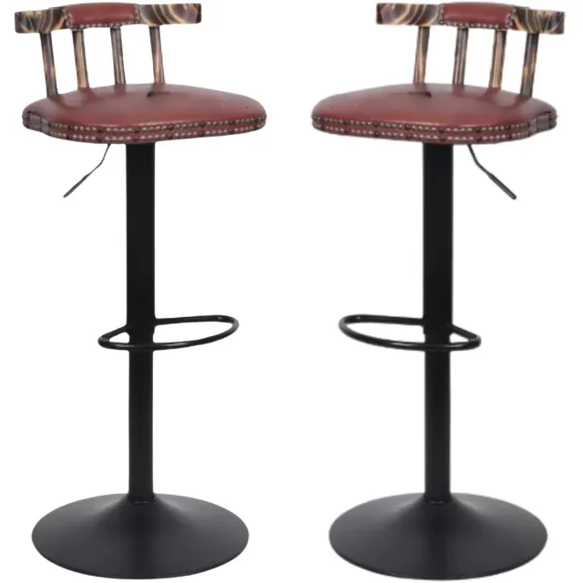 Happiq Barkrukken Retro Vaylen - Set van 2 - Met rugleuning - Bruin - Verstelbaar - Voor Keuken, Bar of woonkamer - Draaibaar - PU leer