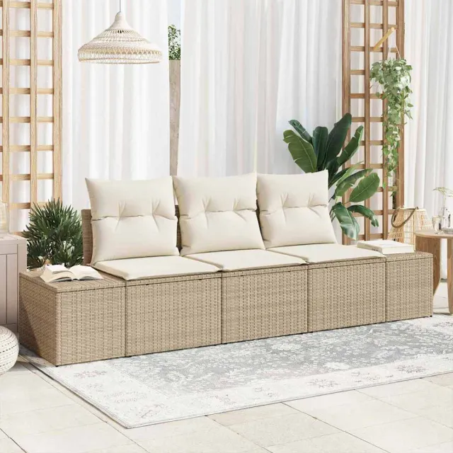 vidaXL Bankstel 3 st Beige poly rattan