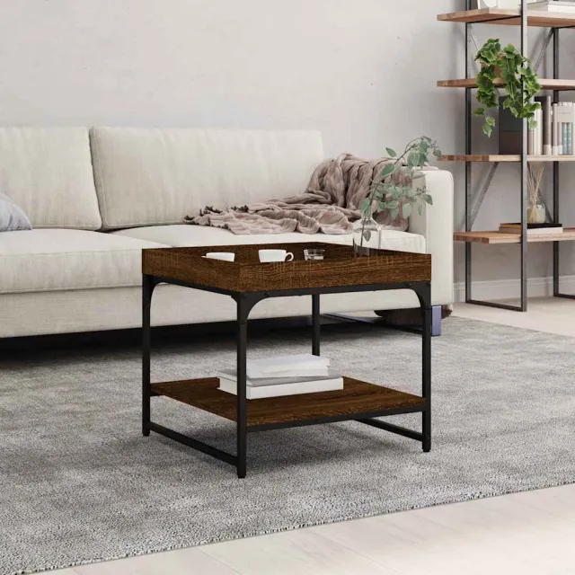 vidaXL Salontafel 49,5x49,5x45 cm bewerkt hout bruin eikenkleur, foto 2
