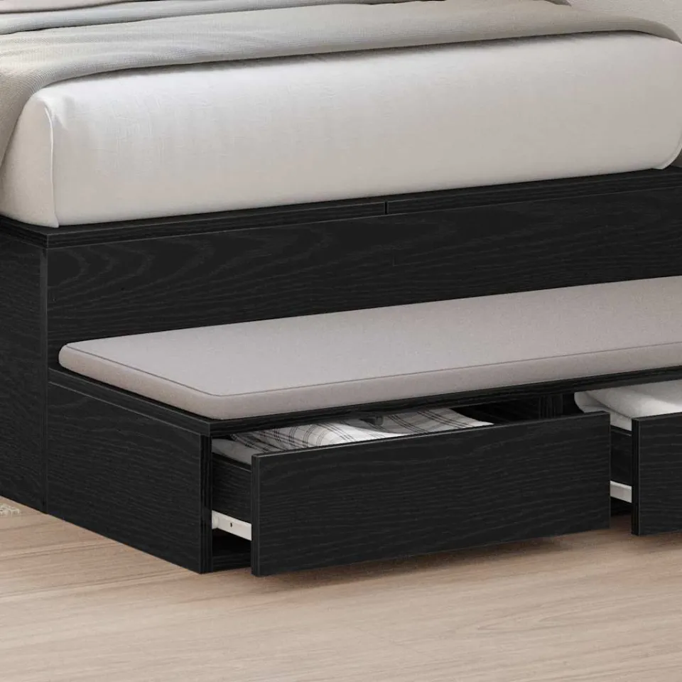vidaXL Bedlades Zwart Eiken 100 x 36,5 x 16,5 cm Bewerkt hout, foto 4
