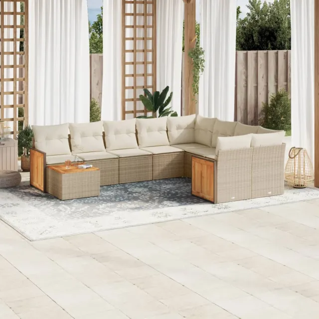 vidaXL 10-delige Loungeset met kussens poly rattan beige, foto 2