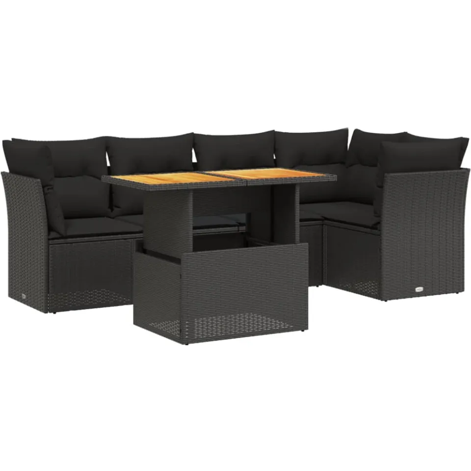 vidaXL 5-delige Loungeset met kussens poly rattan zwart, foto 3