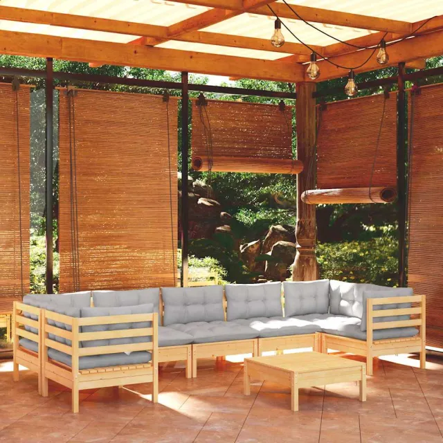 vidaXL 8-delige Loungeset met grijze kussens grenenhout grijs, foto 2