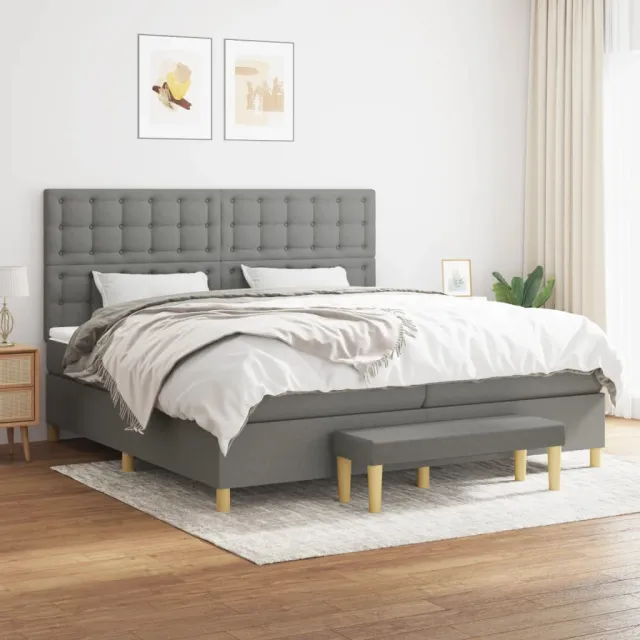 vidaXL Boxspring met matras stof donkergrijs 200x200 cm grijs