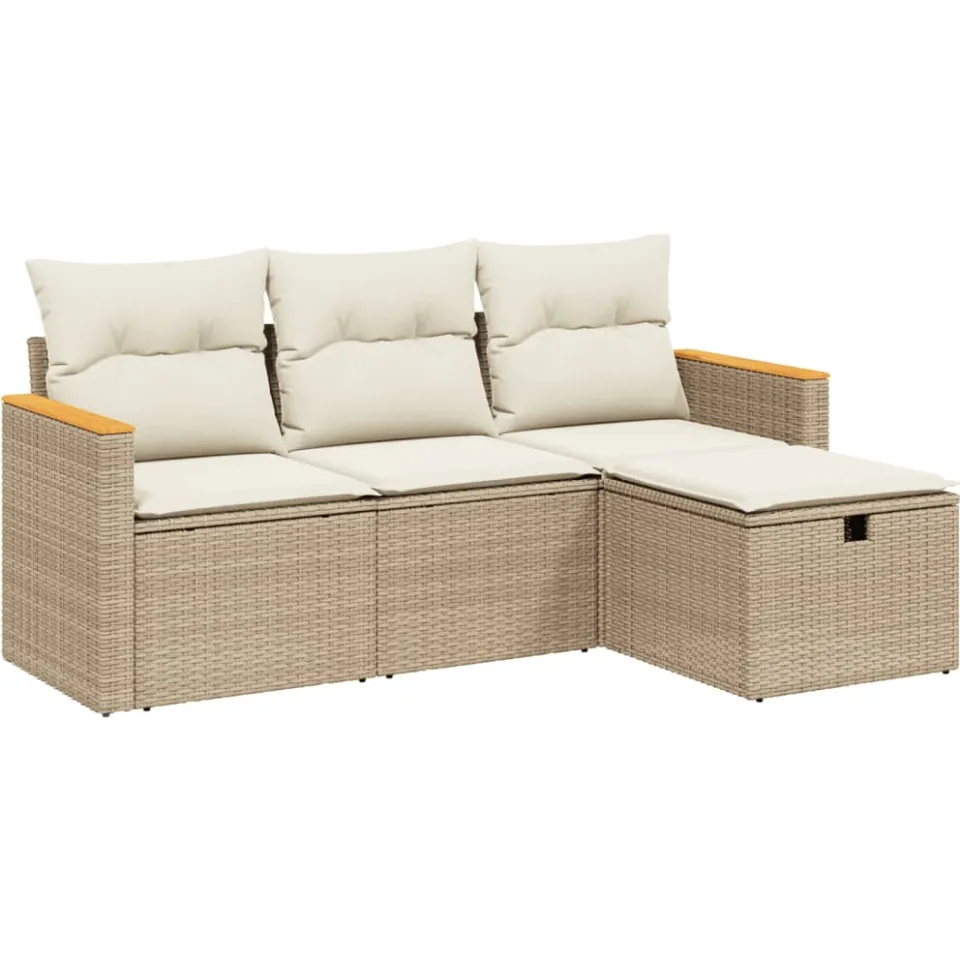 vidaXL 4-delige Loungeset met kussens poly rattan beige, foto 3