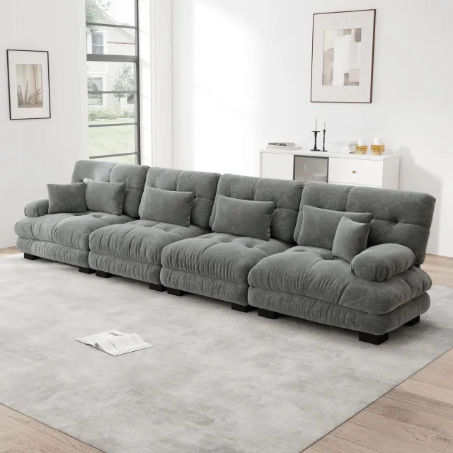 OKWISH Hoekbank 4 Zits Modulair - Diepe Zit, Comfortabele Bekleding - Voor Woonkamer, Appartement Of Kantoor - Chenille - Grijs