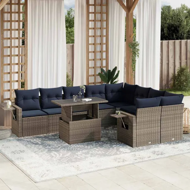 vidaXL 10-delige tuinbankset met kussens, grijs polyrotan, foto 2