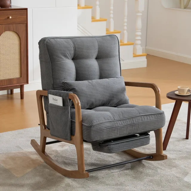 HAUSS SPOLE Schommelstoel - Relaxfauteuil Met Voetsteun En Verstelbare Rugleuning - Voor Woonkamer En Leeshoek - Cord Grijs