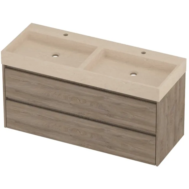 Proline Evoli Badmeubelset Hardsteen Loft 2 Gaten 120x46x62 cm Sand Stone Raw Oak Eiken