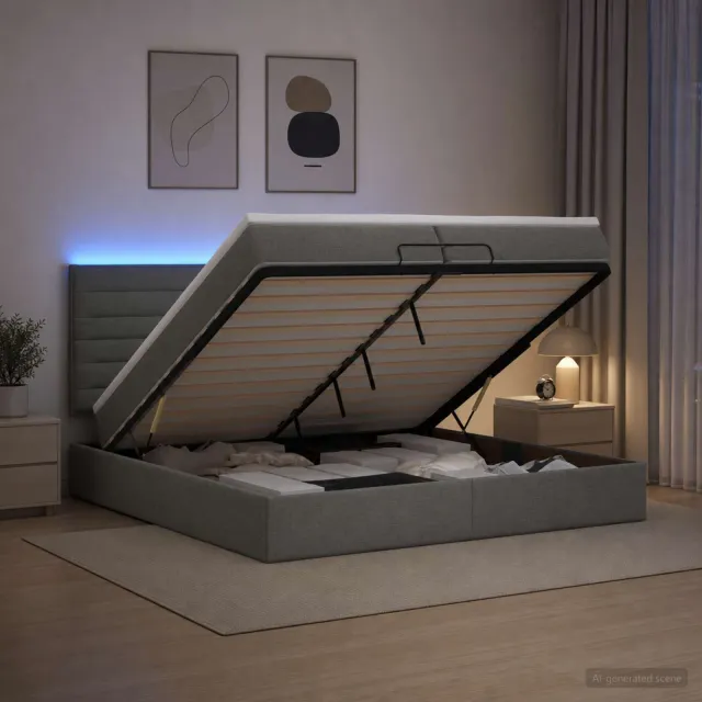 vidaXL Ottoman Bed met Matrassen en LED Donkergrijs 200 x 200 cm Stof